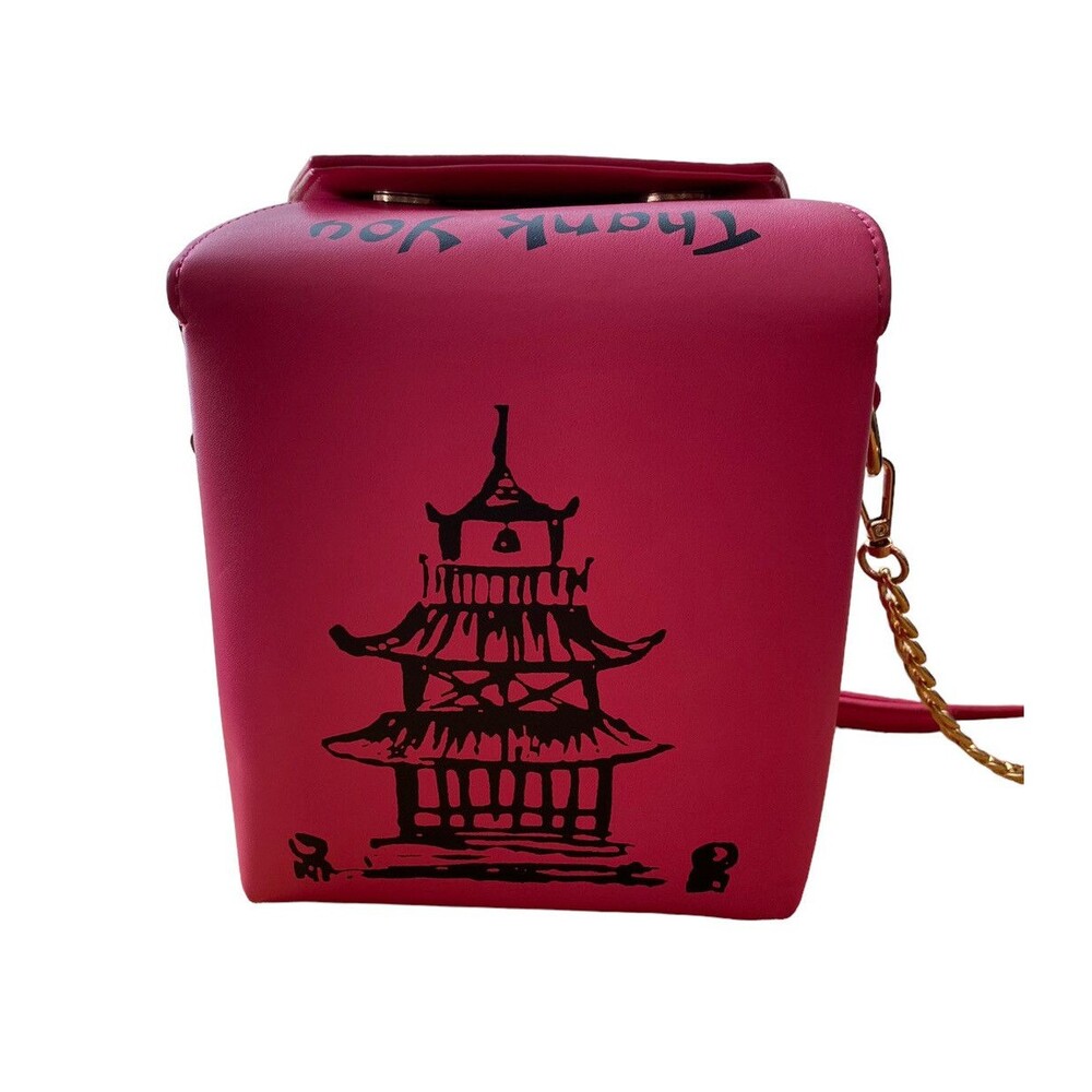 Crossbody Shoulder Bag Chinese Takeout Box Purse With Chain Strap Fushcia